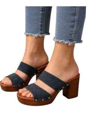 Avellini Platform clog sandal Suede Navy Made in Italy EUC